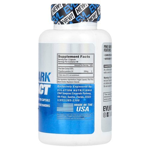 EVLution Nutrition, экстракт коры сосны, 90 вегетарианских капсул (240 мг в 1 капсуле)