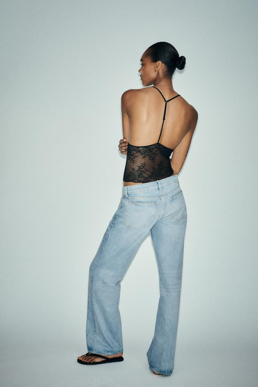 ZARA КРУЖЕВНОЕ БОДИ, ЧЕРНЫЙ