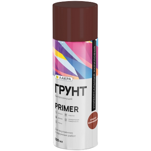 Грунтовка аэроз. Лакра Primer универс. красно-коричневая  520мл (200г) /142