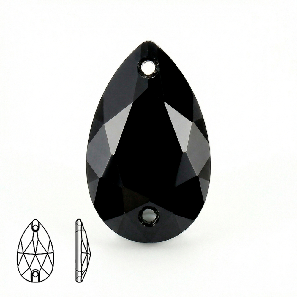 Пришивные стеклянные стразы (Jet / Чёрный, форма “капля” / Teardrop)