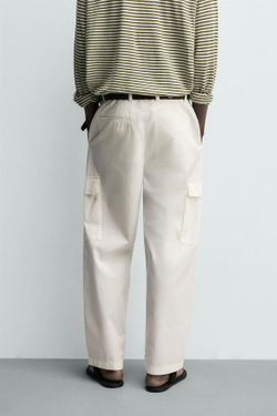 ZARA БРЮКИ КАРГО REGULAR FIT, ЖЕЛТОВАТО-БЕЛЫЙ