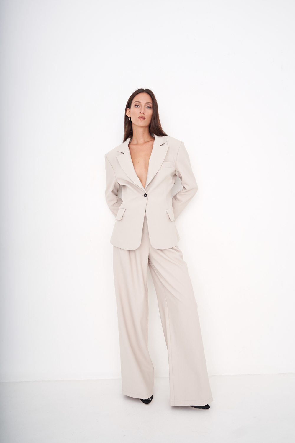 Брюки на высокой талии Suit №3, слоновая кость