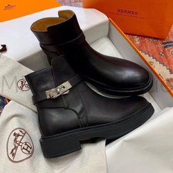 Женские ботинки Hermes Veo кожаные в черном цвете