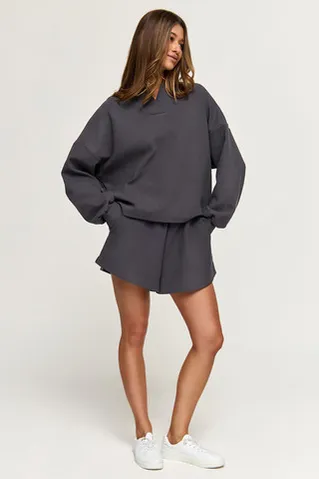 Лонгслив оверсайз из рифленого хлопка цвета антрацит