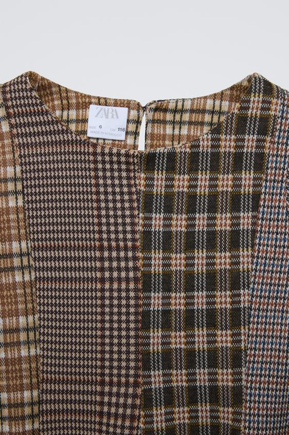 ZARA КОМБИНИРОВАННОЕ ПЛАТЬЕ В КЛЕТКУ, ОТТЕНОК КОРИЧНЕВОГО