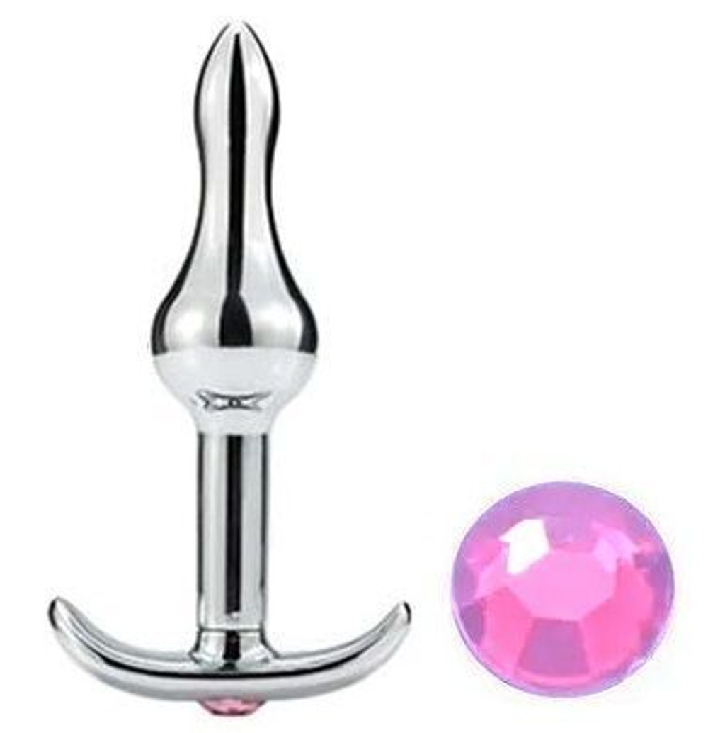 Металлическая анальная пробка-капля с розовым кристаллом - 8,8 см. (Цвет: розовый)