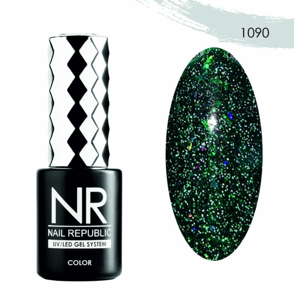 NR гель-лак BRIGHT Flash 1090 - Светоотражающий зеленый, 10мл