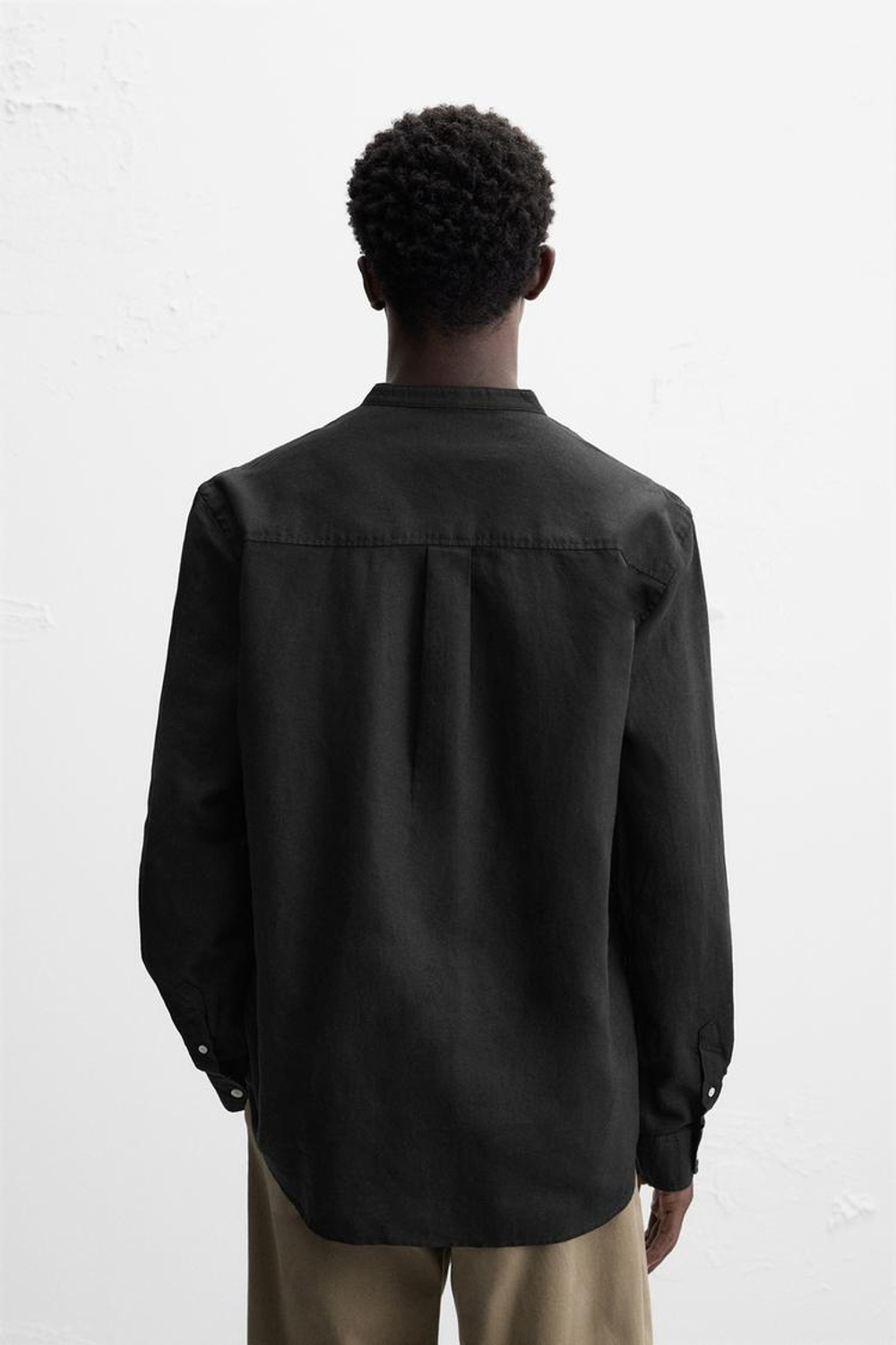 ZARA РУБАШКА ИЗ ХЛОПКА И ЛЬНА, ЧЕРНЫЙ