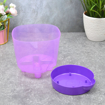 Горшок цветочный 1,4л №2 прозрачно-фиолетовый, поддон фиолетовый