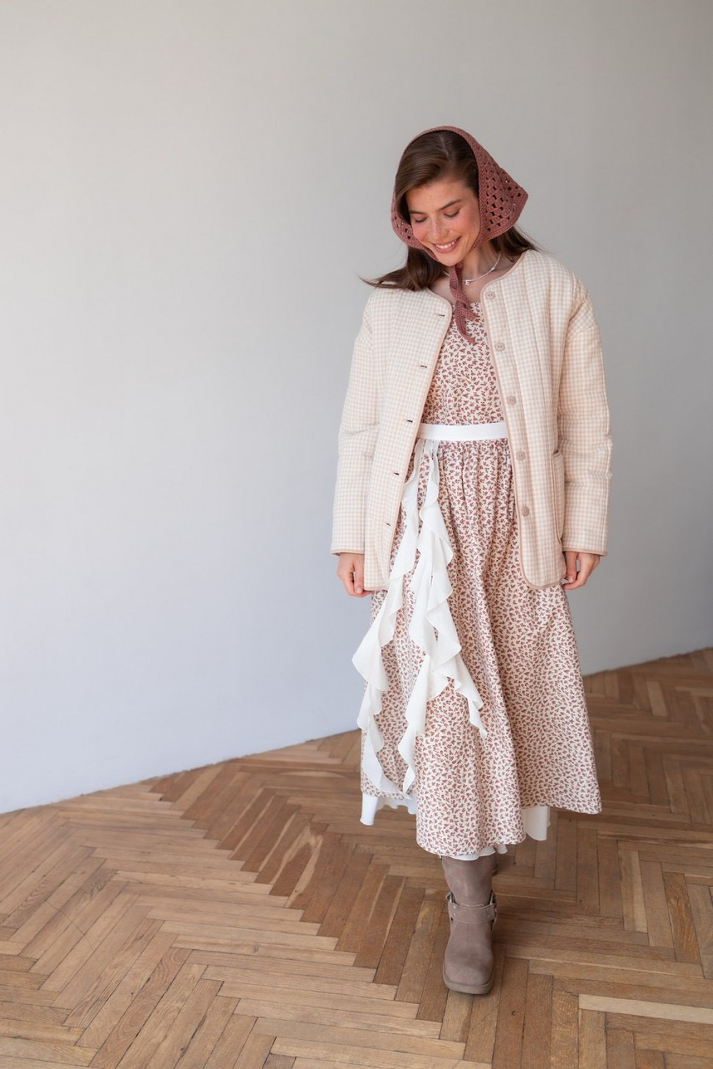 Телогрейка, Бежевый в клетку