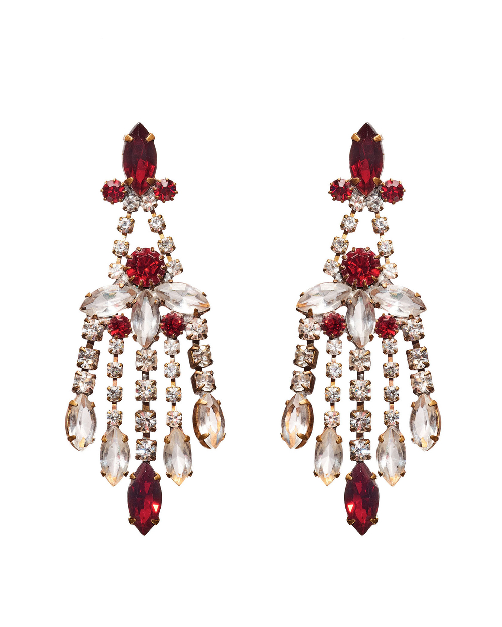 Серьги-винтажные,Чехия, красные камни