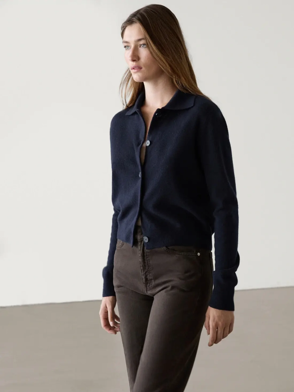 Massimo Dutti Укороченный кардиган из 100% шерсти, темно-синий