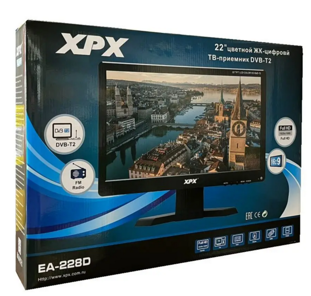 Автомобильный телевизор XPX EA-228D DVB-T2/C+FM (22") (черный)