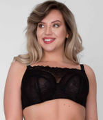 Бюстгальтер-топ с сетчатыми мягкими чашками +size и гипюром поверх (Размер: 90H) (Цвет: черный)