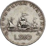 Italy 500 Lire 1959 R "Christopher Columbus Ships", XF