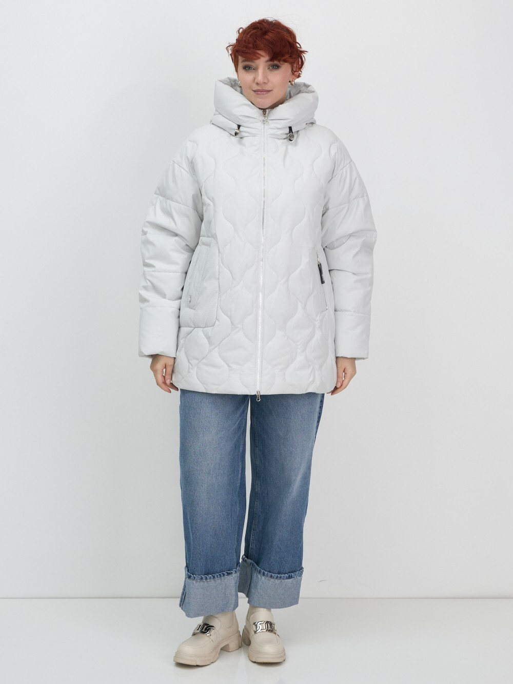 Куртка женская демисезонная с капюшоном серого цвета 1140Sr