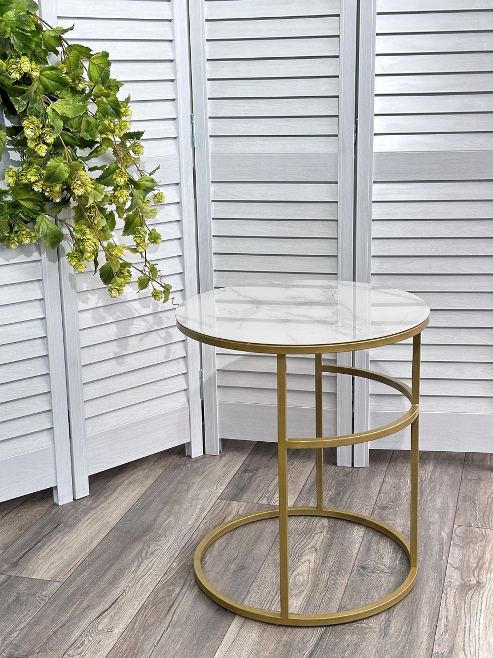 Журнальный столик М-City DISAUR Френсис Белый мрамор, стекло, Золотой каркас