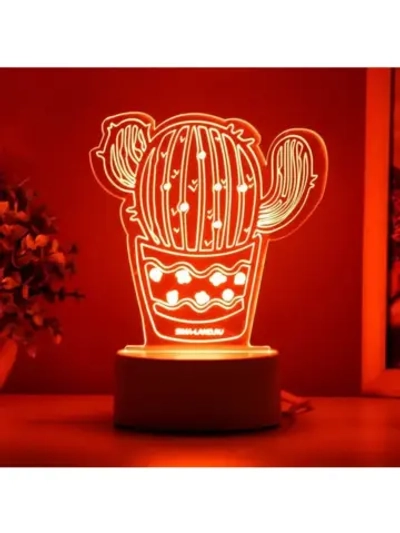 Светильник 3D ночник RISALUX «Кактус», LED белый 14×9.5×15 с