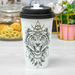 Стакан 550мл с крышкой, с декором (черный)