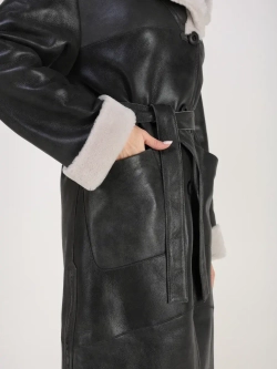 Дубленка зимняя натуральная с капюшоном длинная