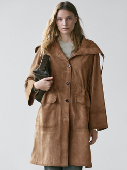 Massimo Dutti Длинная замшевая куртка, рыжевато-коричневый