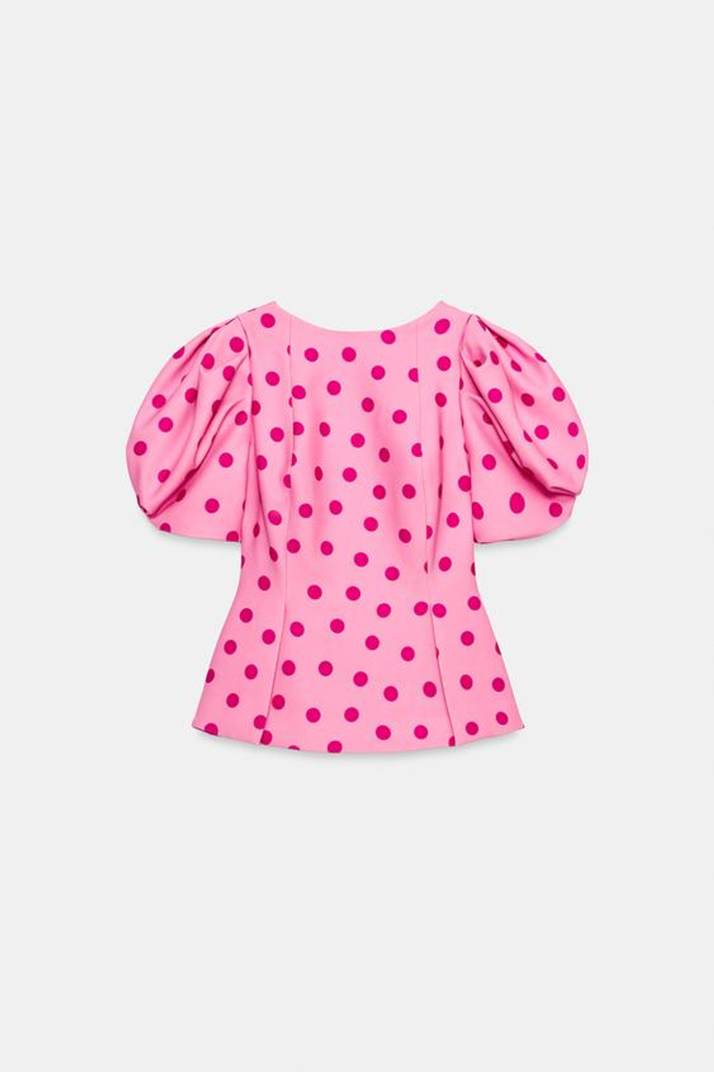 ZARA ТОП В ГОРОШЕК С ОБЪЕМНЫМИ РУКАВАМИ, ОТТЕНКИ РОЗОВОГО
