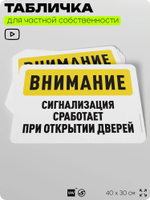 Табличка для частной территории "Внимание, сигнализация сработает при открытии дверей", на дом, для участка, организаций и частных территорий, 40х30 см, Silver Plane x Айдентика Технолоджи
