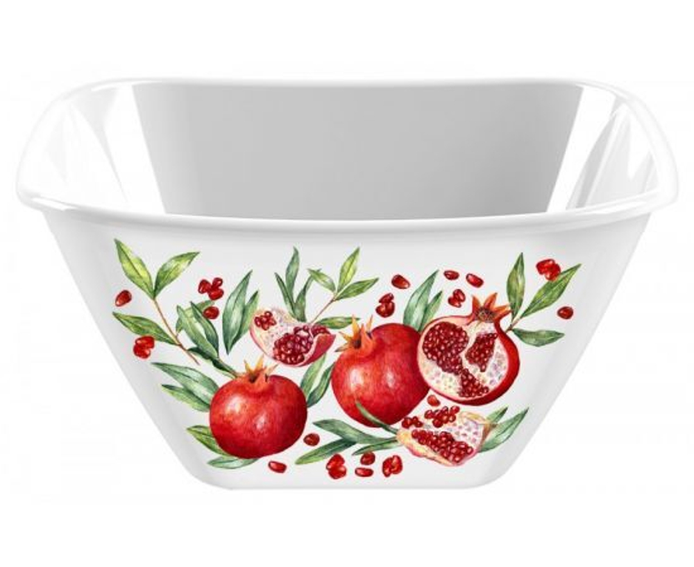 Миска квадратная 2л салатник с декором гранаты, цвет белый 221154929/01 Bergamo IDIland