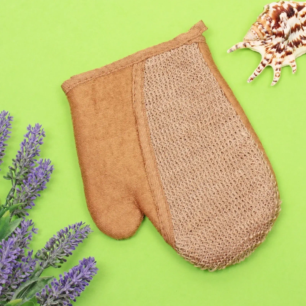 Мочалка - варежка массажная «SANTA MONIKA - SENDU», цвет орехово-коричневый, 18*22см (ZIP пакет)