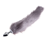 Серебристая анальная пробка размера с длинным серым хвостом (Цвет: серый)