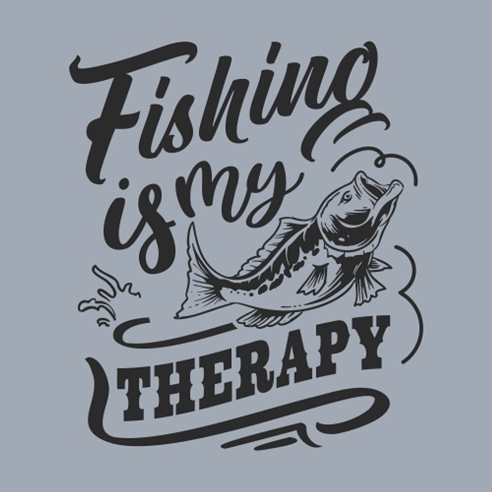 принт Fishing is my therapy черный для серой футболки