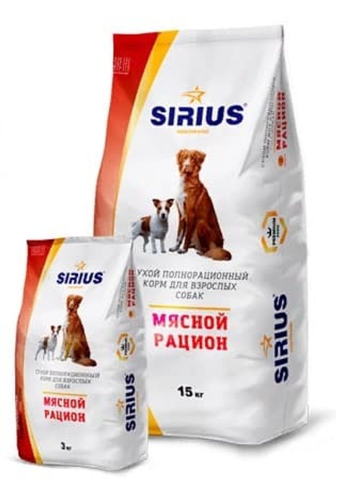 SIRIUS 3 кг полнорационный сухой корм для взрослых собак Мясной рацион