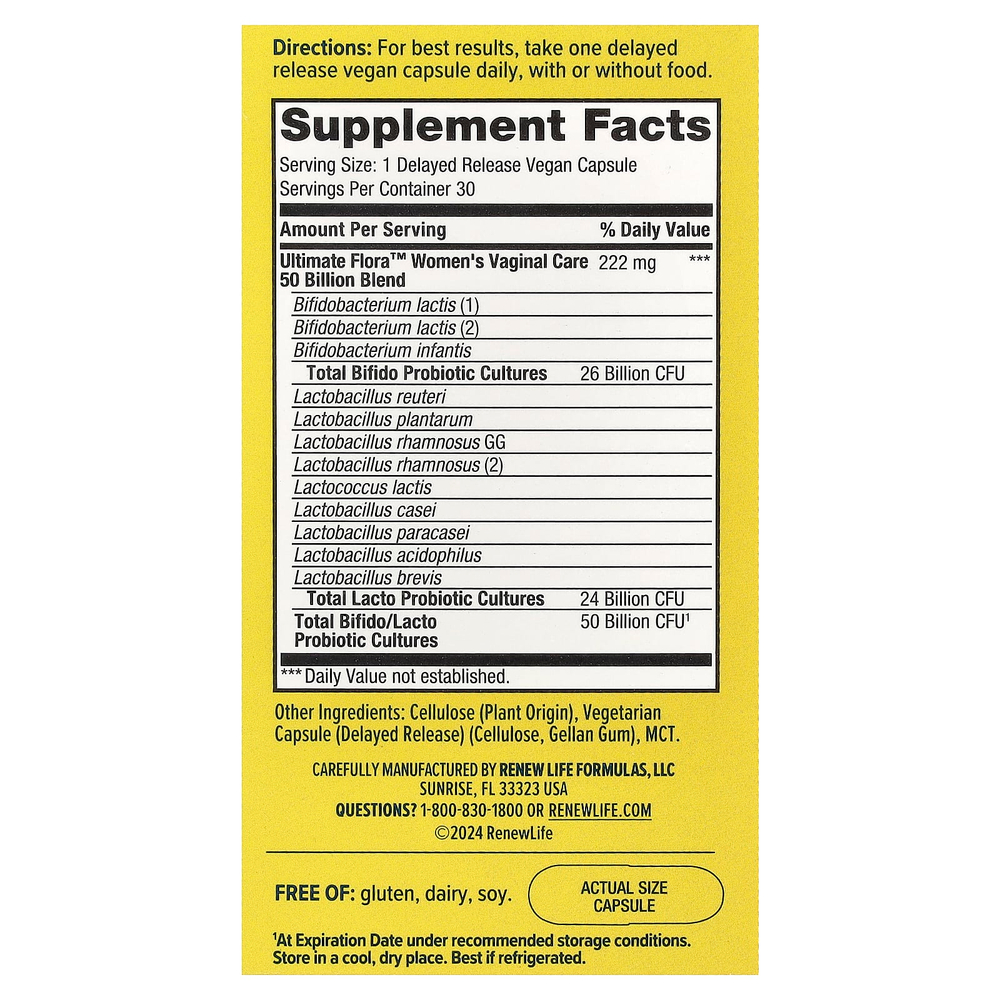 Renew Life, Ultimate Flora™, пробиотик, 50 млрд КОЕ, 30 веганских капсул с отсроченным высвобождением