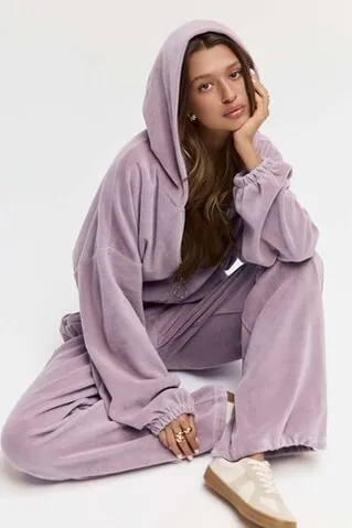 Худи на молнии из велюровой ткани пудрового цвета