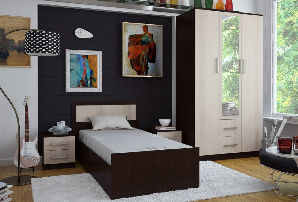 Кровать 90х200 с проложками ДСП Фиеста LIGHT, венге / лоредо