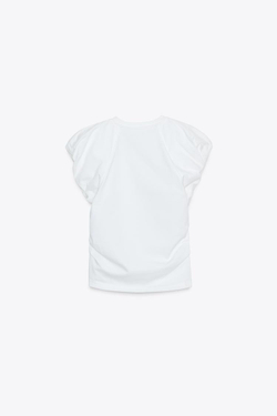 ZARA КОМБИНИРОВАННАЯ ФУТБОЛКА ИЗ ПОПЛИНА, БЕЛЫЙ