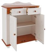 Комод Адель двухдверный 2 ящика из массива сосны, белый/черри