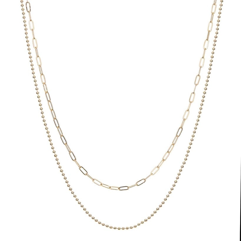 Колье Двойная Цепь С Бусинами – Золото