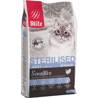 Blitz Sensitive корм для кошек стерилизованных с индейкой (Adult Sterilised Cats Turkey)