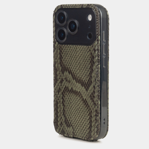Чехол для iPhone 17 Pro Max - кожа питона, зеленый