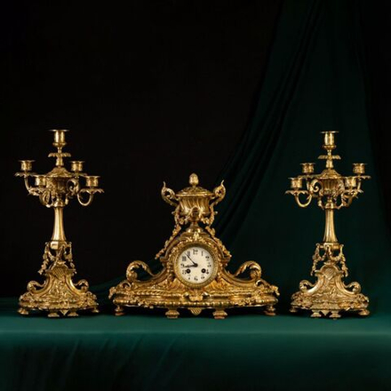 Винтаж: Часовой каминный/кабинетный гарнитур в стиле Людовика XVI