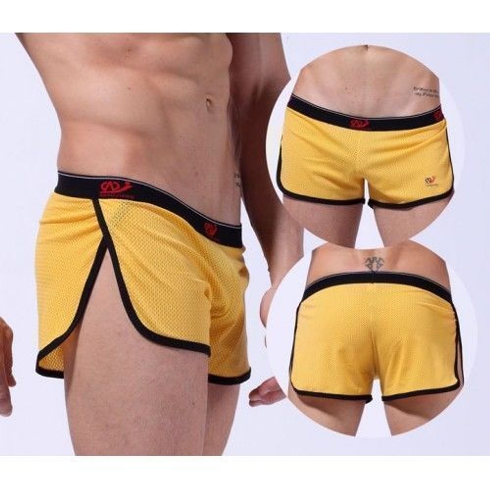 Мужские шорты спортивные в сеточку с черной резинкой WangJiang желтые 6