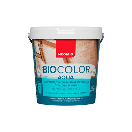 Защитно-декоративная пропитка для дерева Neomid Bio Color Aqua, матовая, 0,9 л, белая