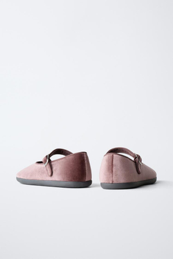 ZARA БАРХАТНЫЕ БАЛЕТКИ, РОЗОВЫЙ