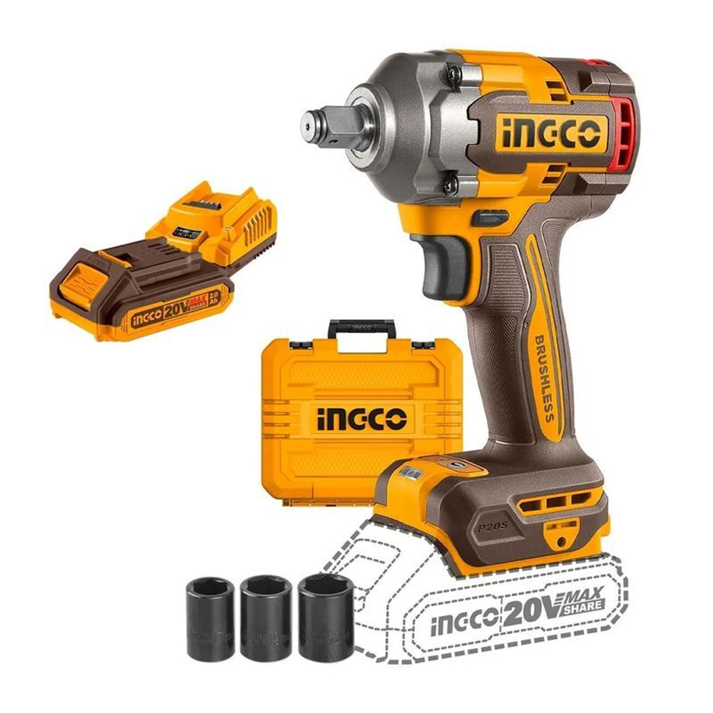 Гайковерт бесщеточный Ingco CIWLI2040 20 В 2х2 Ач