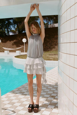 ZARA МИНИ-ЮБКА С АСИММЕТРИЧНЫМИ ВОЛАНАМИ, СЕРЕБРИСТЫЙ