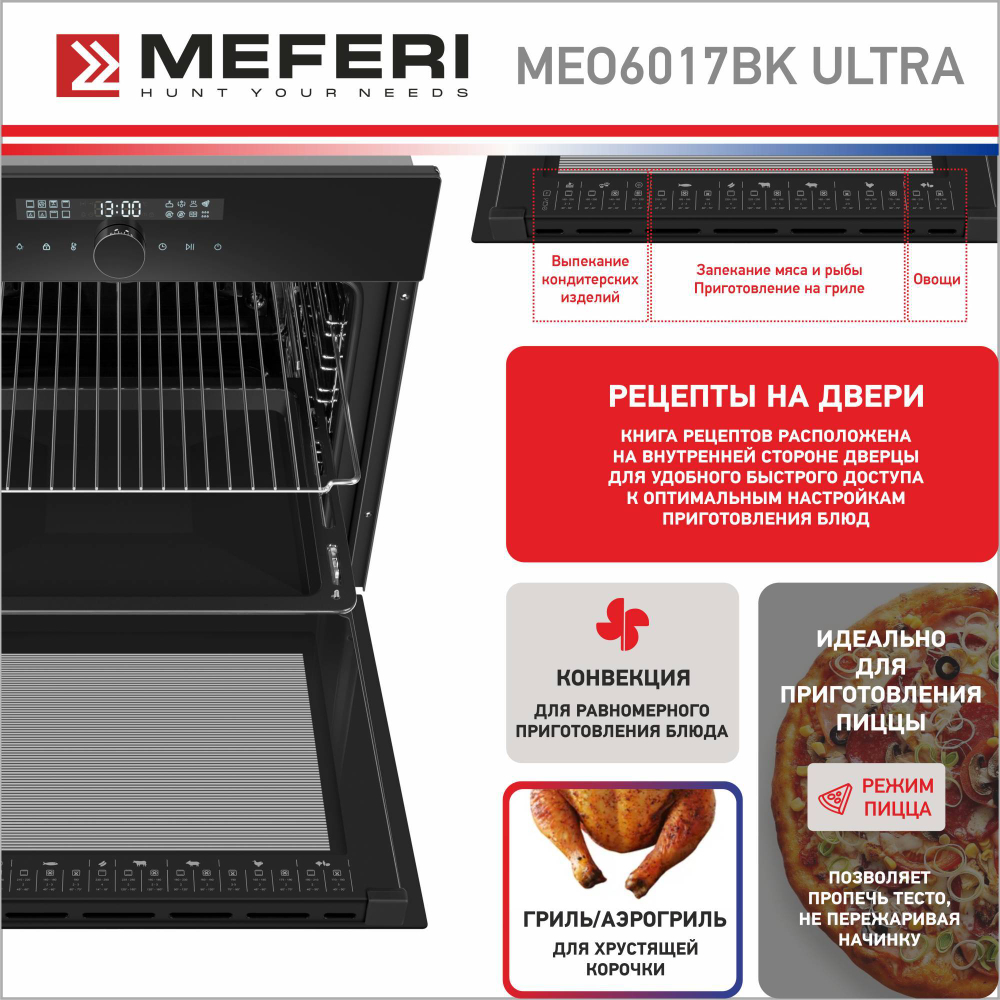 Электрический духовой шкаф Meferi MEO6017BK ULTRA фото 5