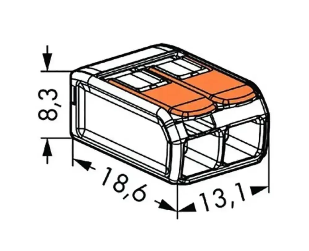 Клемма Wago 221-412, 2-х проводная для соединения проводов (Ваго), 10 шт