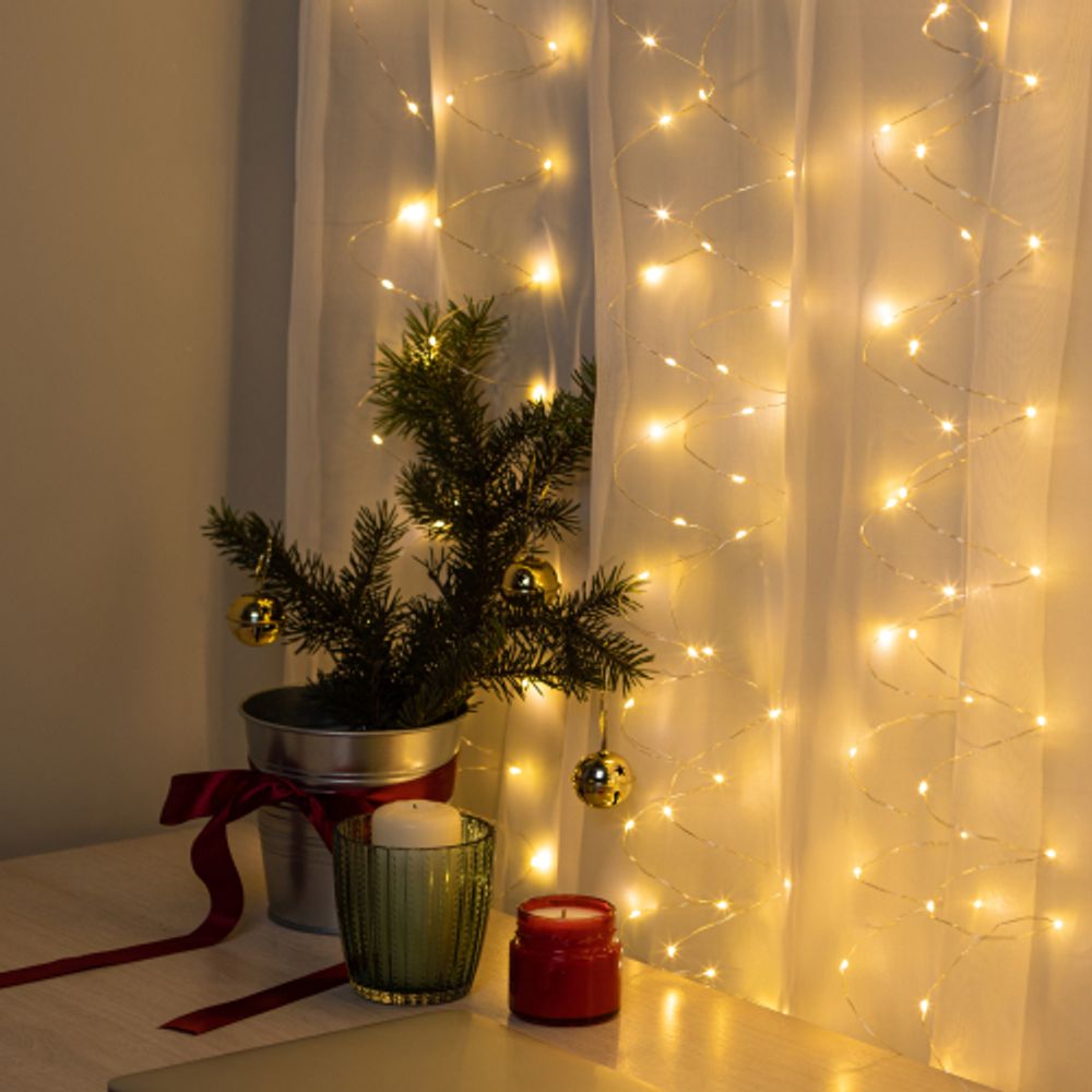 Светодиодная новогодняя гирлянда Intro Holiday INZR-01 занавес 3*3 м теплый белый 240 microled USB | Intro