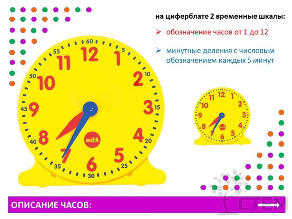 Изучаем время. Набор для группы. (1 большие часы и 24 малых)